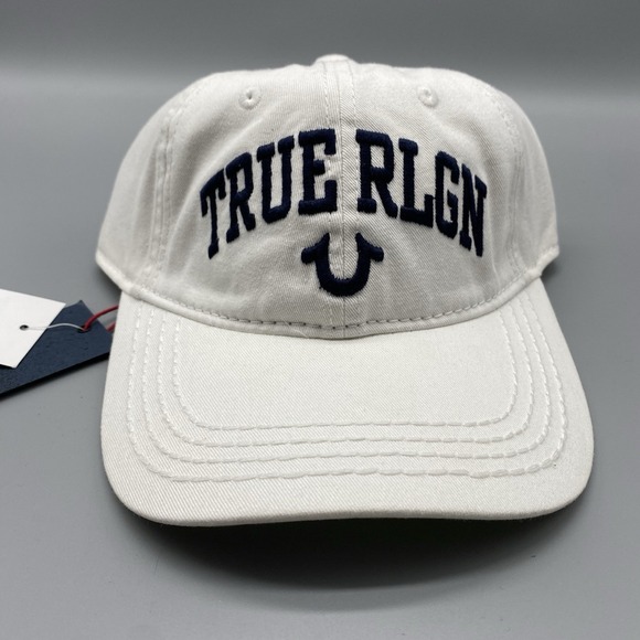 True Religion Hat Mens One Size White True Rlgn Strapback Adujustable Cap Cotton - Picture 1 of 7